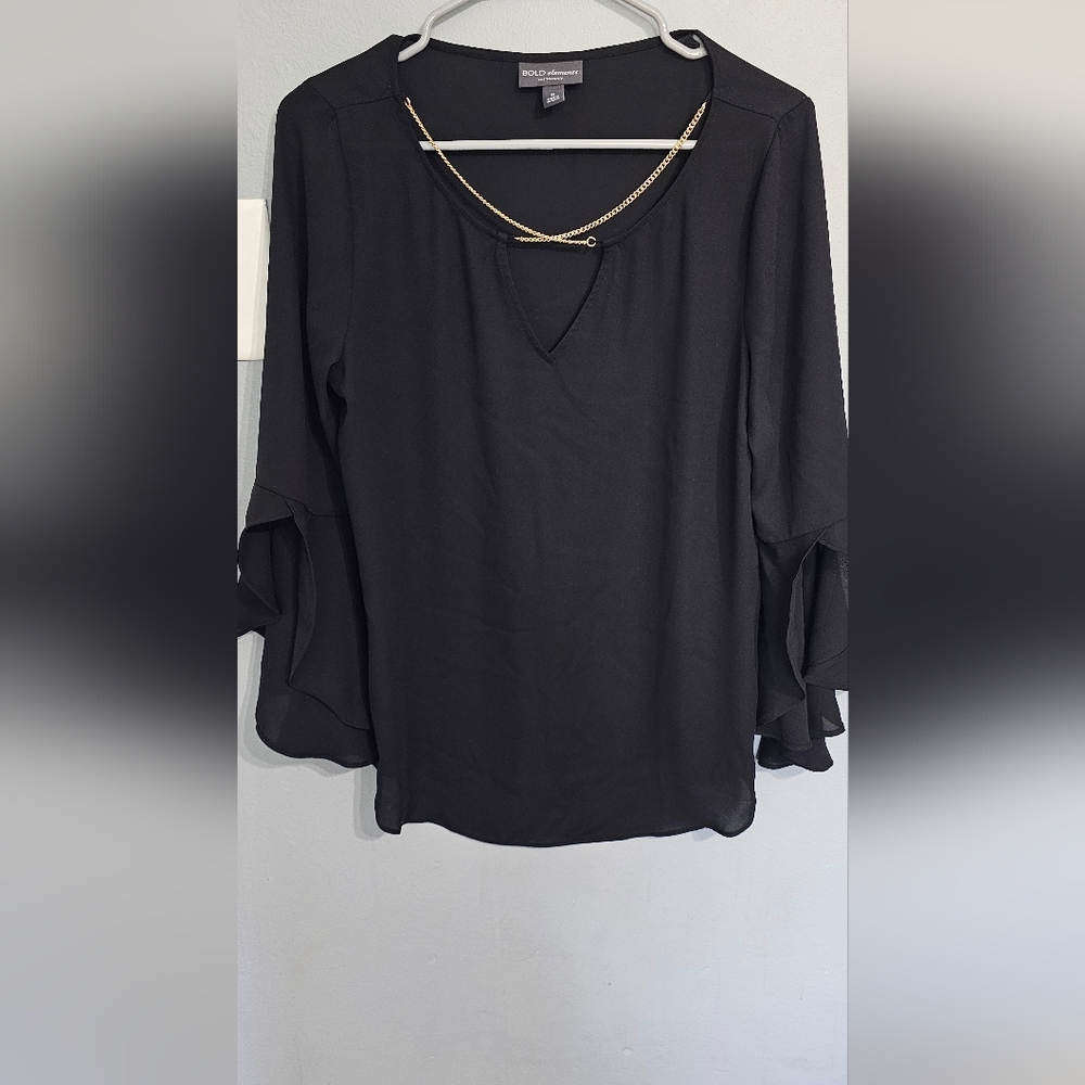 BOLD elements Elegant Black Ruffle Sleeve Blouse - image 4
